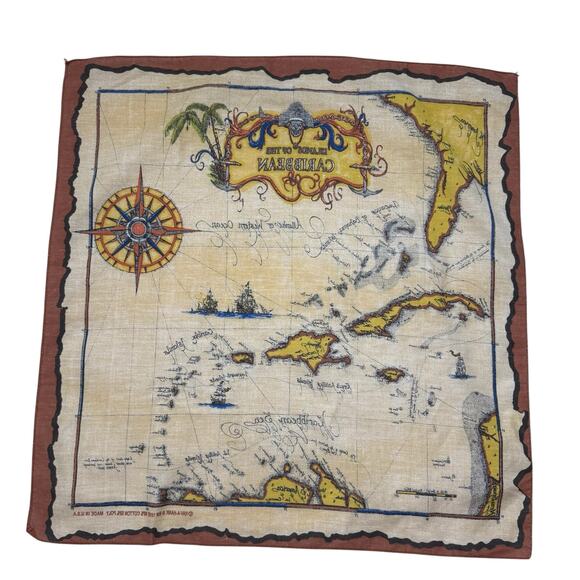 Vintage HAV-A-HANK Islands of the Caribbean Handkerchief Brown Tan Made in USA - Picture 2 of 5